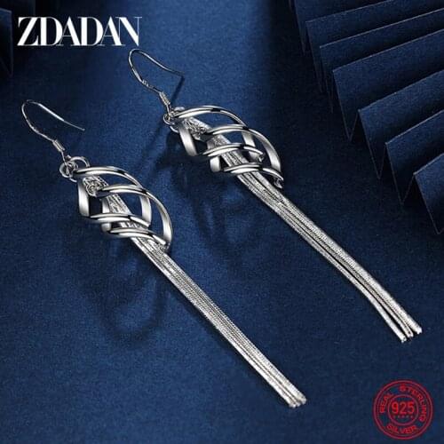 ZDADAN 925 Sterling Silver Tassel Long Dangle Earrings For Women Charm Party Jewelry Accessories Wholesale