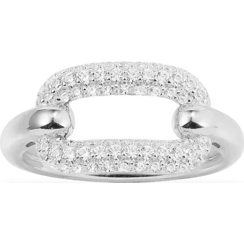 SLJELY Fashion Solid 925 Sterling Silver White Chain Link Finger Ring Micro Zirconia Women Luxury Brand October Garconne Jewelry