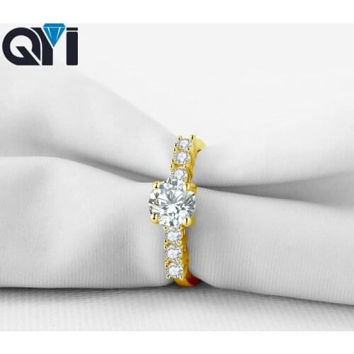 QYI Solitaire Engagement Ring 14K Solid Yellow Gold Round Cut Sona Simulated Wedding Diamond Rings For Women
