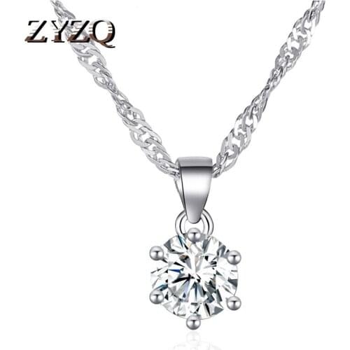 ZYZQ Simple Pendant Classic Six-Claw Cubic Zirconia Necklace Temperament Wild Clavicle Chain Jewelry For Girlfriend Gift