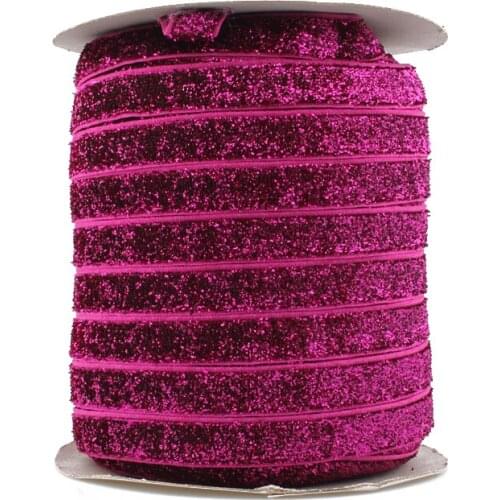 1PC=50Y 3/8"=10MM OEM Highly-flexible Elastic Glitter Velvet Ribbon Ornaments Solid Metallic Nylon Band for Hair Accessories