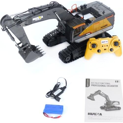 1592 1/14 Alloy Bucket RC Excavator Construction Vehicle Toy Rechargeable Simulated Excavator Remote Control Car Gift for Kids