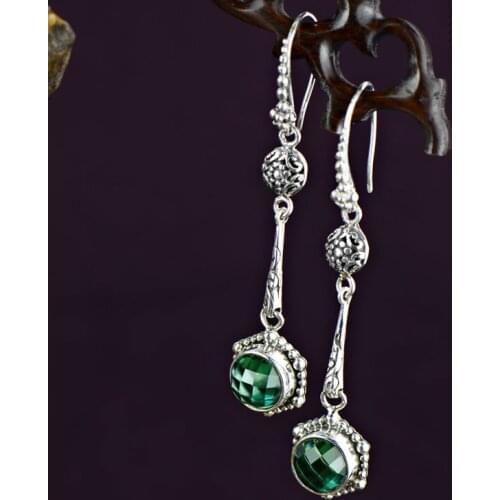 2018 Real Direct Selling Brinco S925 Thai Jewelry, Exotic Style, Carved Crystal, Stone Earrings, Long Ladies Earrings Ear Hook