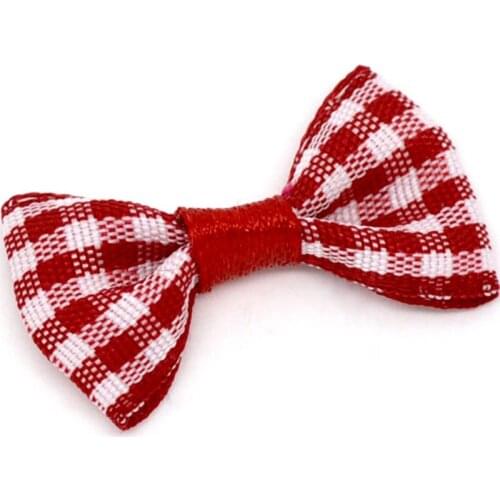 50Pcs Red Grid Ribbon Crafts Scrapbook Making Bowknots Wedding Party Decorative Wreaths 30x15mm