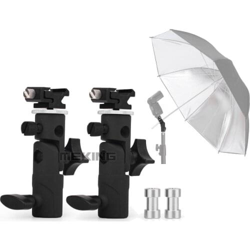 2pcs Meking Flash Hotshoe Adapter Bracket E II Umbrella Mount Holder Swivel for Light Stand Speedlite 1/4"-3/8" screw