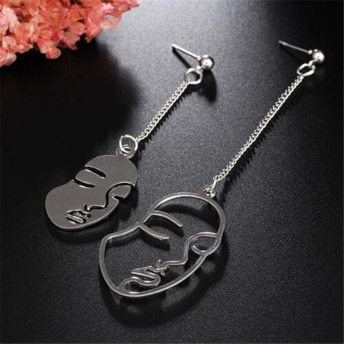 Asymmetry Earrings for Women Unique Design Hollow Out Charming Face Shape Drop Earrings European And American Female Jewelry