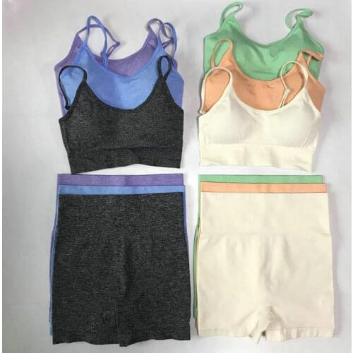 Seamless Yoga Set Women Bra Sleeveless Vest Shorts Fitness Leggings Gym Sportswear Breathable Summer Short Sleeve Sportswear Set
