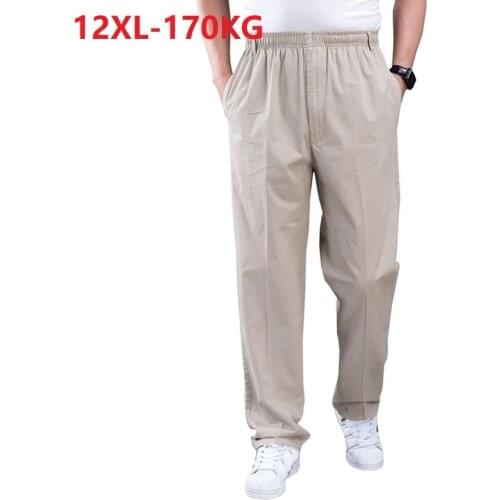 10XL 8XL Men Simple Cargo Casual Pants Big Size 9XL Cotton autumn Black Elasticity Thin Pants Cheap Pants 12XL Straight Trousers