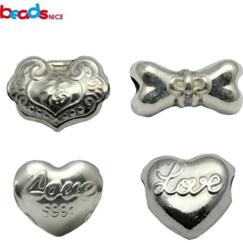 Beadsnice charm beads sterling silver big hole spacer beads DIY bracelet components wholesale ID 33999