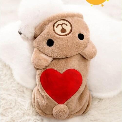 Love Flannel Soft Pet Dog Clothes For Small Medium Animal Four Legs Hoodie Coat Cute Winter Warm Yorkshire Thickened Overalls