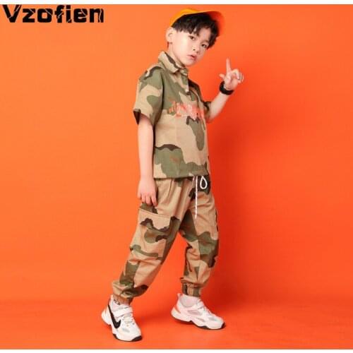 Camouflage Hip-hop Dance Costumes Boys Modern Jazz Dance Clothing Kids Catwalk Show Outfit Girls Ballroom Dance Performance Wear