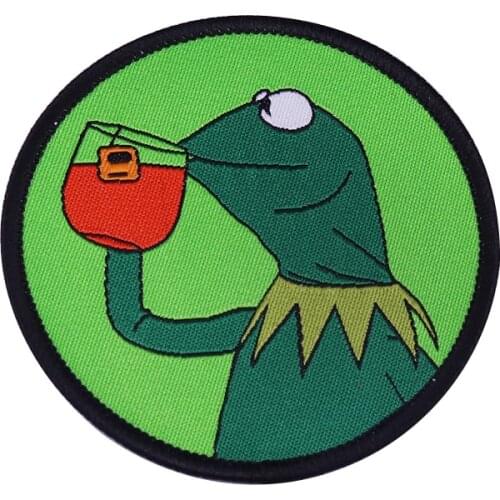Kermit Drinking Tea Iron-on Patch Meme Frog Sipping Tea patch