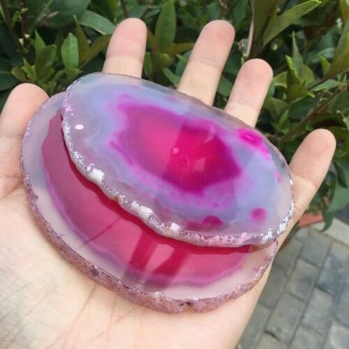 2pcs Hot Agate Slice Natural Raw Stones And Minerals Dyed Pink Color Red Jemstones Coaster Or Healing Gift
