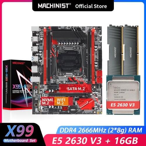 Machinist X99 Motherboard With Intel Xeon E5 2630 V3 Processor DDR4 2*8= 16GB 2666 Memory combo kit set LGA 2011-3 CPU X99-RS9