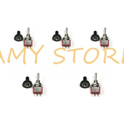 5Pcs MTS-123 Momentary Toggle Switch (ON)-OFF-(ON) 3 Position SPDT 5A 120VAC 2A 250VAC with Black Water Proof Cover Cap