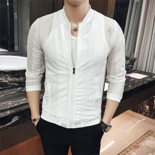 Mens Summer Mesh Holllow out Casual Coats Zip Up Breathable jackets Tops Outwear Plus Size