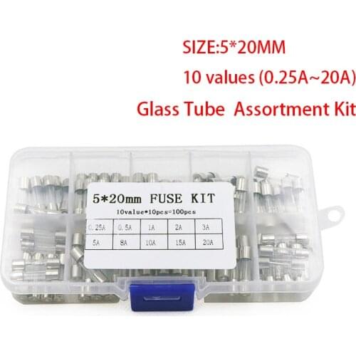 5*20 Fast Quick Blow Glass Tube Assortment Kit, 5x20MM, 0.25A,0.5A 1A 2A 3A 5A 8A 10A 15A 20A/250V+ Box