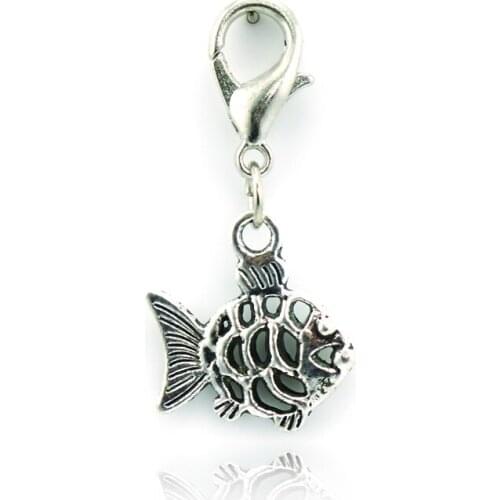 JINGLANG New Arriva FashionCharms ancient silver Retro Pierced Fish Multipurpose Charm Wholesale jewelry/pendant charm
