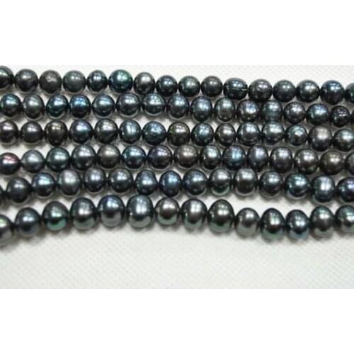 Wholesale Loose Pearl Jewellery,AAA 8-9MM Top Quality Potato Round Beads Black Color Natural Freshwater Pearl Jewellery