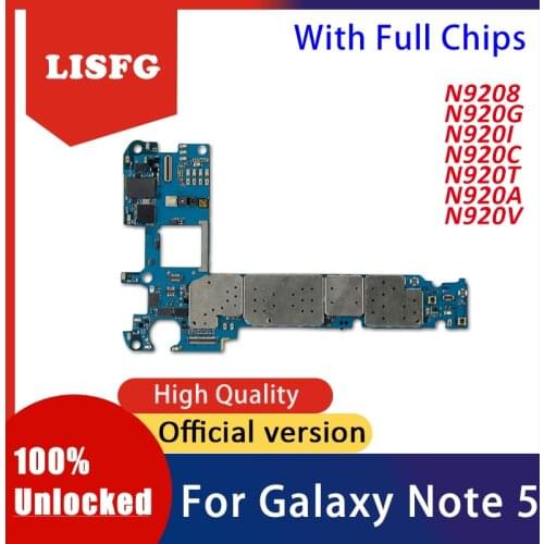 Original Unlocked Full Working 32gb board for Samsung Galaxy Note 5 N9208 N920G N920I N920C N920F N920T N920A N920V Motherboard