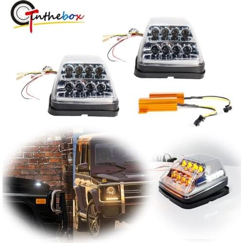 Front Amber Fender Turn Signal w/ Xenon White Parking LED DRL Lights For 1990-2018 Mercedes Benz G-Class G500 G550 G55 G63 AMG