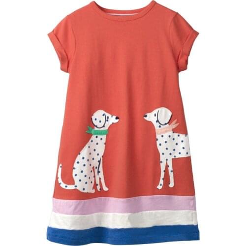 Jumping Meters Girls Dresses Dog Appliques Summer Princess Dress Brand Baby Girls Clothes Short Sleeve Tunic Moana Dresses