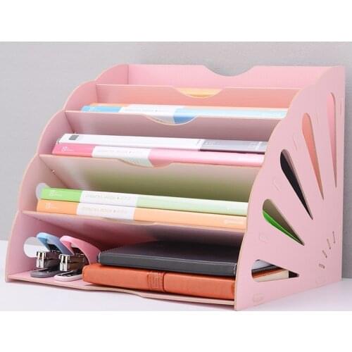 New Magazine Book Desk Shelf Wooden Color Office Desk Organizer DIY Document File Cabinet Multifunction Desk Accessories Storage