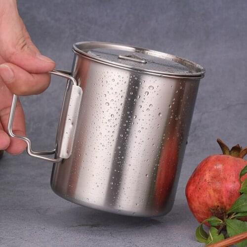 750ml 304 Stainless Steel Portable Outdoor Mug With Lid With Folding Handle Large Travel Sport Scale Mug
