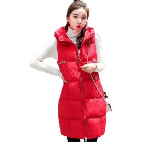 Plus Size 3XL 2018 Fashion Office Lady Women Medium-Long Warm Vest Hooded Slim Zippers Down Cotton Waistcoat Female Thicken Q494