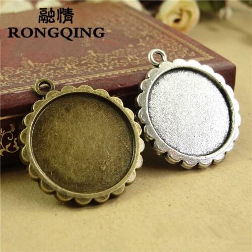 RONGQING 60pcs/lot Round Retro Tray Blanks Cabochon Setting 20mm Metal Jewelry Pendant DIY Accessories