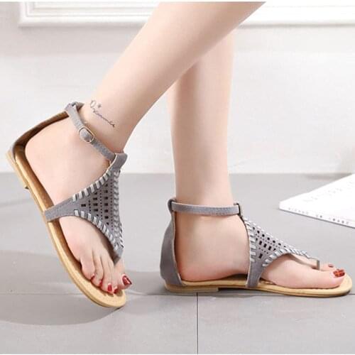 Bohemian Sandals Womens Summer Footwear Ladies Flat Jean Nail Deco Sandals Casual Buckle Zip Up Shoes Sandalias De Mujer