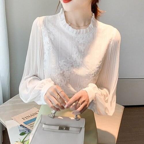 Spring 2019 off shoulder layered Shirt Stitching chiffon Shirt long sleeve Women Top sexy black white women blouse shirt 85H3