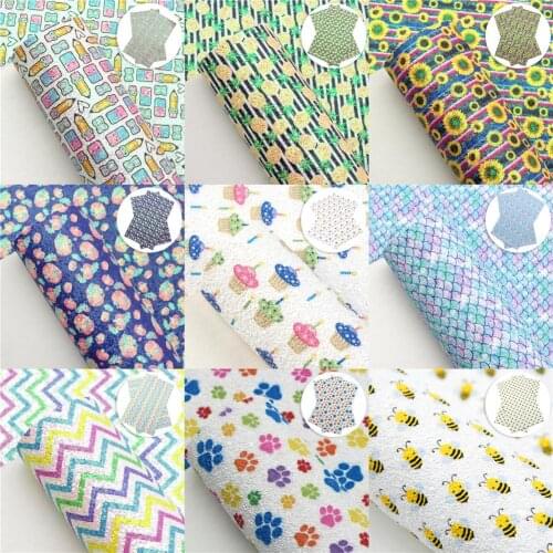 Shimmer Chunky Glitter Printed Synthetic Leather Fabric Bee Flowers Fruits Synthetic Leather Fabric 20x33cm for DIY Garments Bag