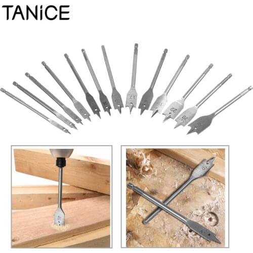 TANiCE 13Pcs 6-25mm Wood Drill Bit Set 50mm Length Woodwork Spade Flat Hex Shank Bits Flat Wood Drill Set For Engineering Use