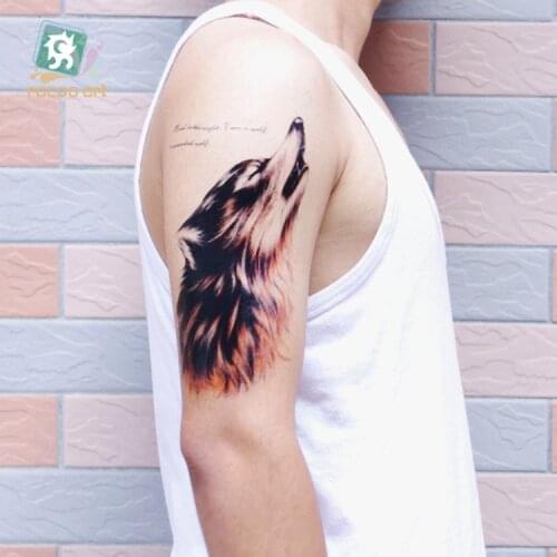 Rocooart Mens Tattoo Sticker Howl Brown Wolf Temporary Tattoo Stickers Body Art Fake Tattoo Taty Henna Tatuaje For Women Arms