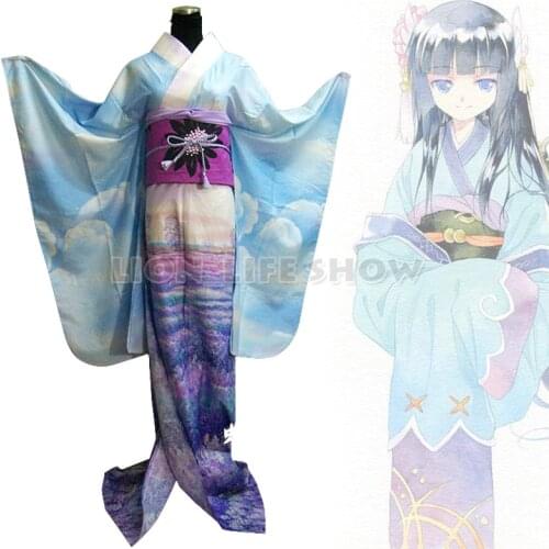 Traditional Japanese Women Orchid Floral Gradient Furisode Long Kimono Costume