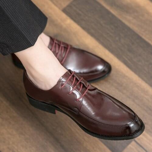 Mens dress shoes formal elegance classic business wedding social fashion flat bottomed Derby toe cap leather zapatillas hombre