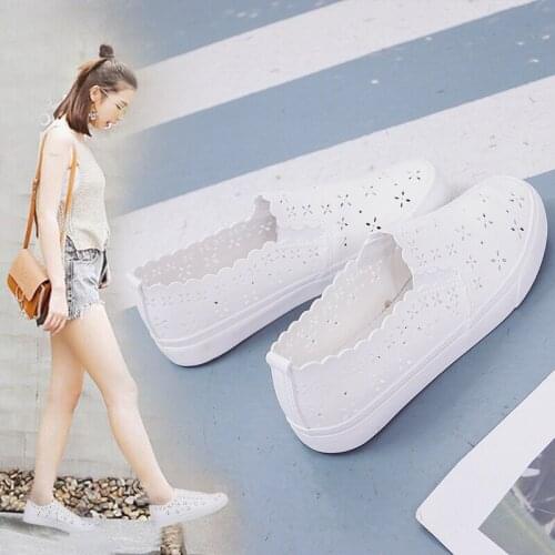 Breathable small white shoes women new hollow one foot flat bottom comfortable lazy shoes Korean version of nurse board shoes
