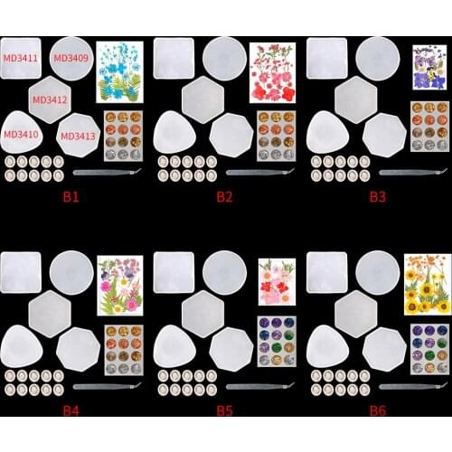 Geometry Shape Coaster Epoxy Mold Tray Crystal Molde Silicona Resina Cup Holder Mat Pad Moldes Silicone With Dried Flowers Kit