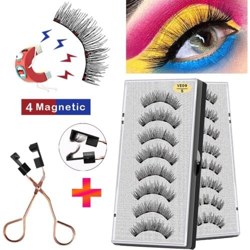 VISIBLE 8PCS 4 Magnets 3D Magnetic Eyelashes Handmade Makeup Mink Faux Cils Magnétique Natural Extension Lashes with Tweezers