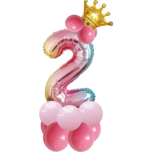 32in Birthday Balloon Gradient Digital Crown Birthday Party Aluminum Baloon Happy Birthday Decor Baby Shower Decor 2th Birthday