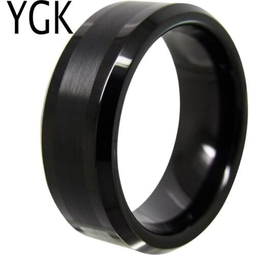 YGK Wedding Jewelry Matte Center Black Bevel Ring New Tungsten Rings for Mens Bridegroom Wedding Engagement Anniversary Ring