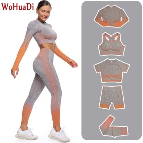 WOHUADI 2/3/5 Pcs Sets Womens Clothing Seamless Yoga Set Fitness Sports Bra+Shirt +High Waist Leggings Gym Sportswear Female