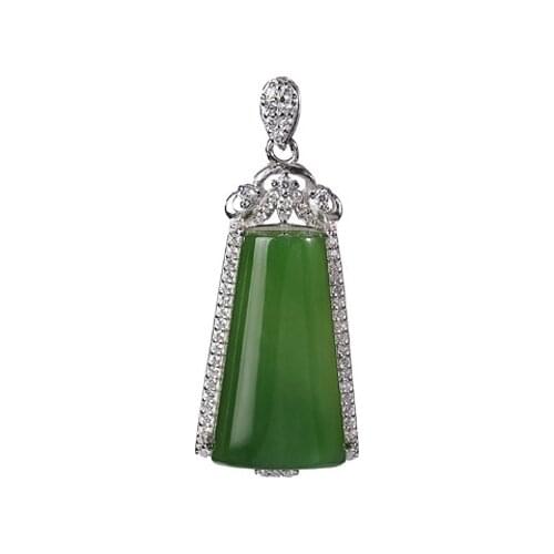 S925 sterling silver Hetian Jasper apple green pendant personality affordable luxury graceful geometric womens pendant