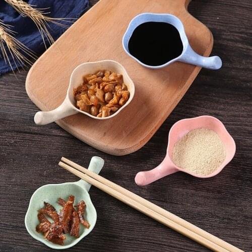 1pc Wheat Straw Seasoning Dish With Handle Multi-purpose Drain Dish For Kitchen Calvings Sauce Vinegar Tableware Dinner Plates