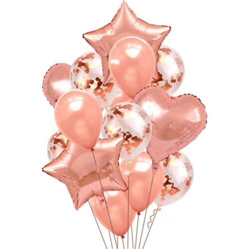 14pc confetti latex helium heart foil Rose Gold Balloon Wedding 1st Birthday Party Decoration kids Adult 18+ ballon anniversaire