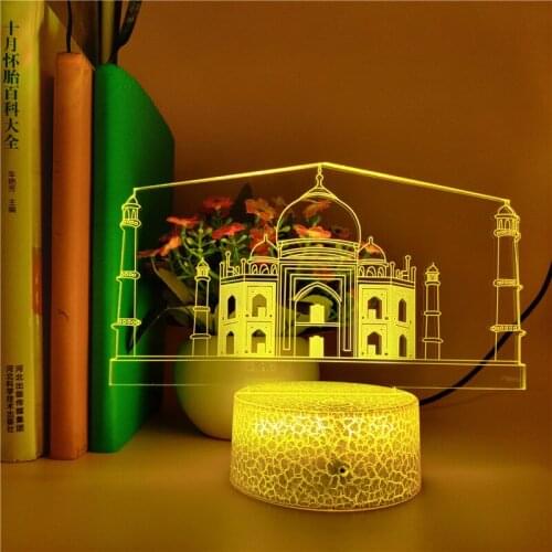 Acrylic 3D Nightlight RGB Night Light LED Bluetooth Base Lamp Taj Mahal One of the Eight Wonders Kids Learning Interest Gift