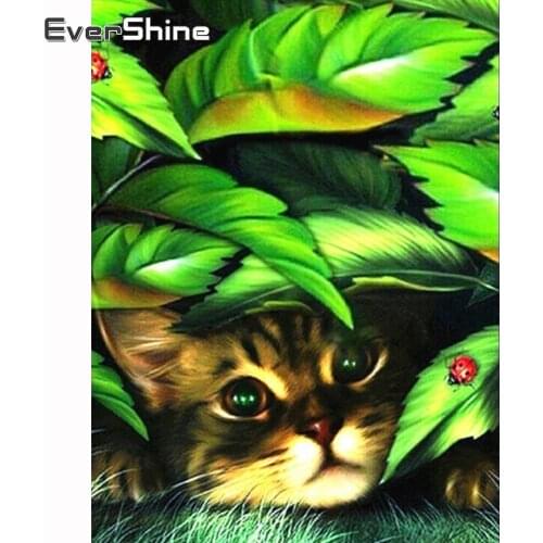 Evershine Diamond Painting Animals Cat Diamond Embroidery Full Square Cartoon Rhinestones Diamond Crystal Mosaic Home Frescoes
