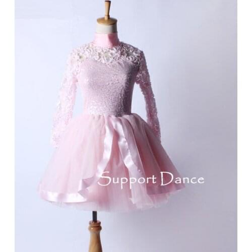 Support Dance Long Sleeve Backless Ribbon Embroidery Ballet Tutu Dress Children Adult Performance Costume C167