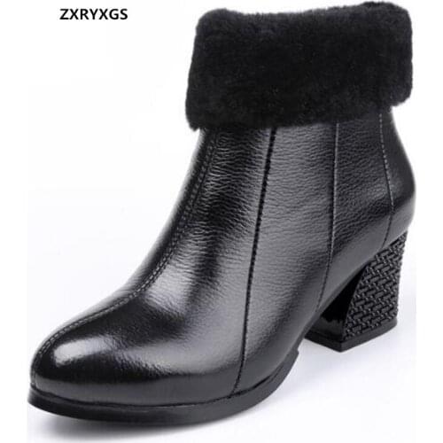New Fashion Classic Autumn Boots Women Black Shoes Thick Heel Non-slip Winter Shoes Genuine Leather Boots Warm Womens Boots